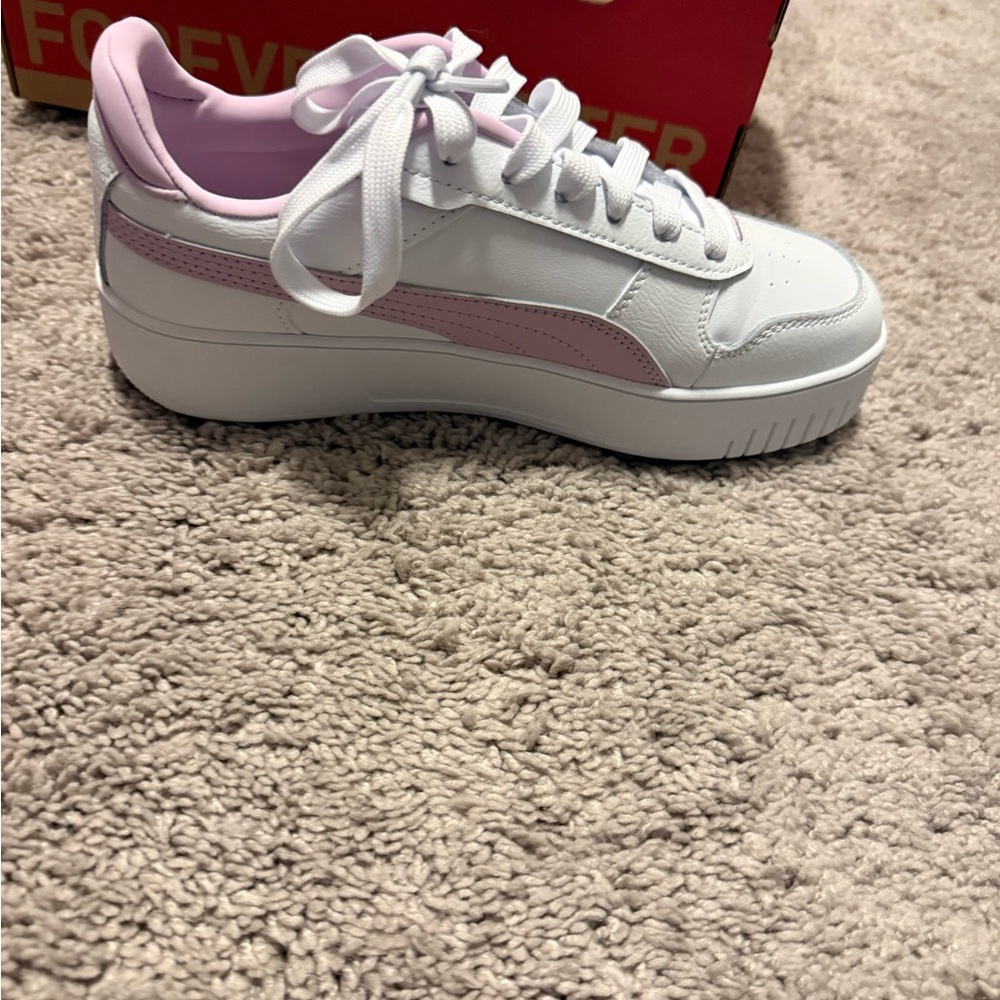 Puma White and Pink Kids Sneakers